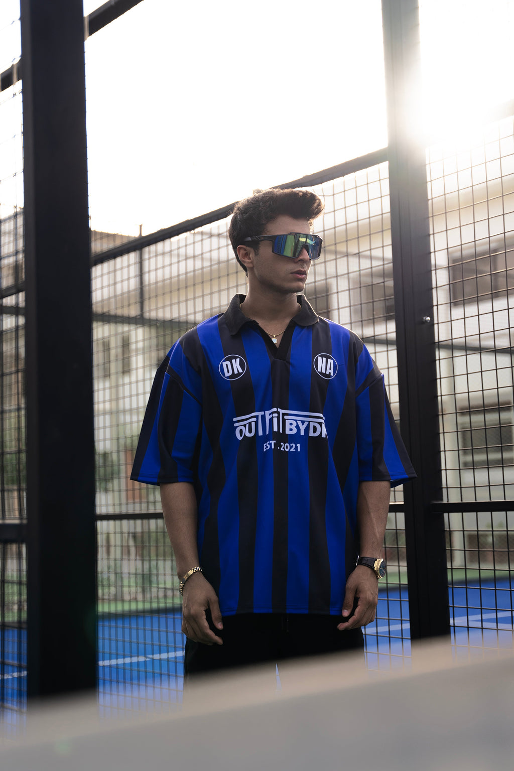 – BLUE OVERSIZED BOXY STRIPED POLO –