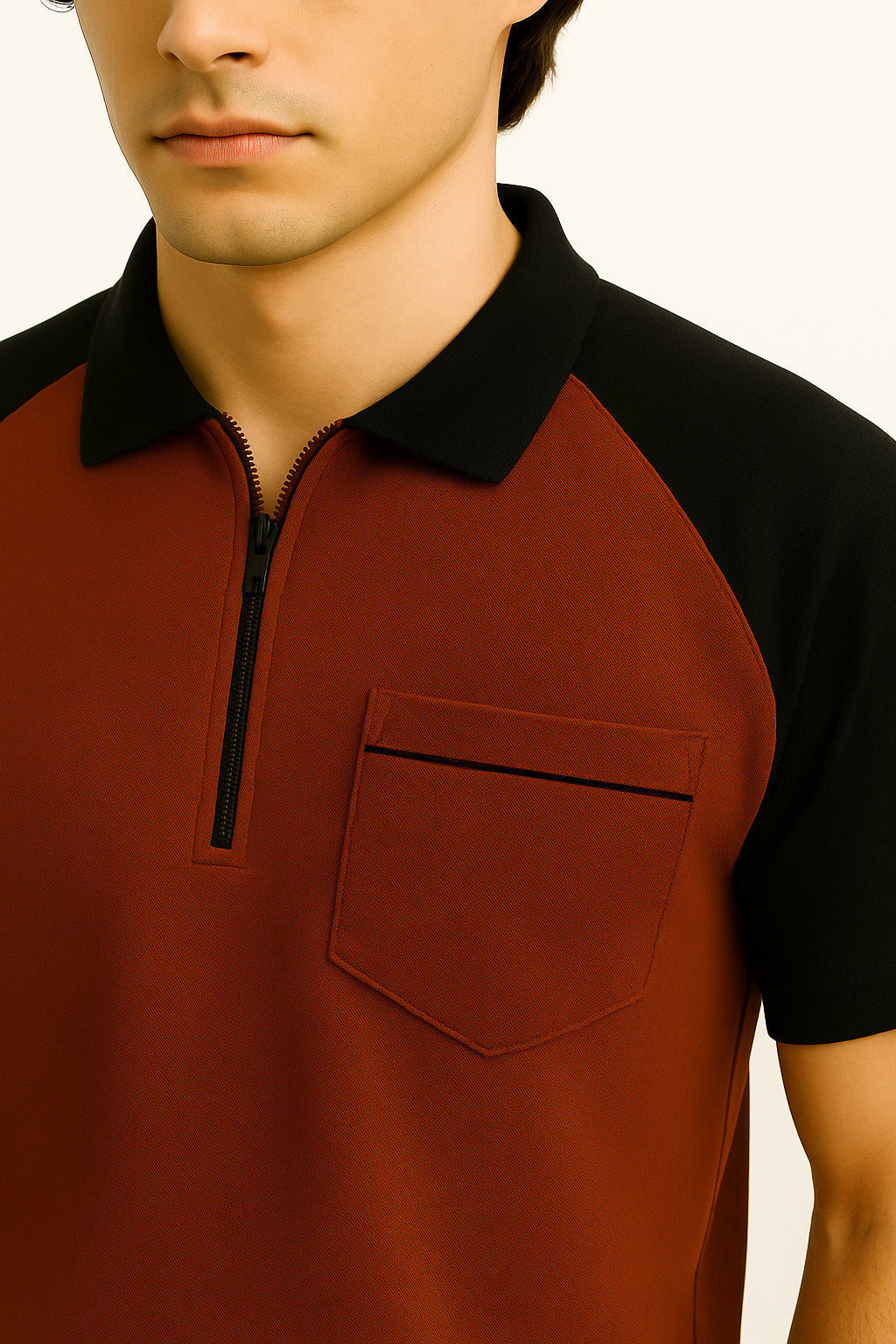 BROWN REGLAN POCKET POLO