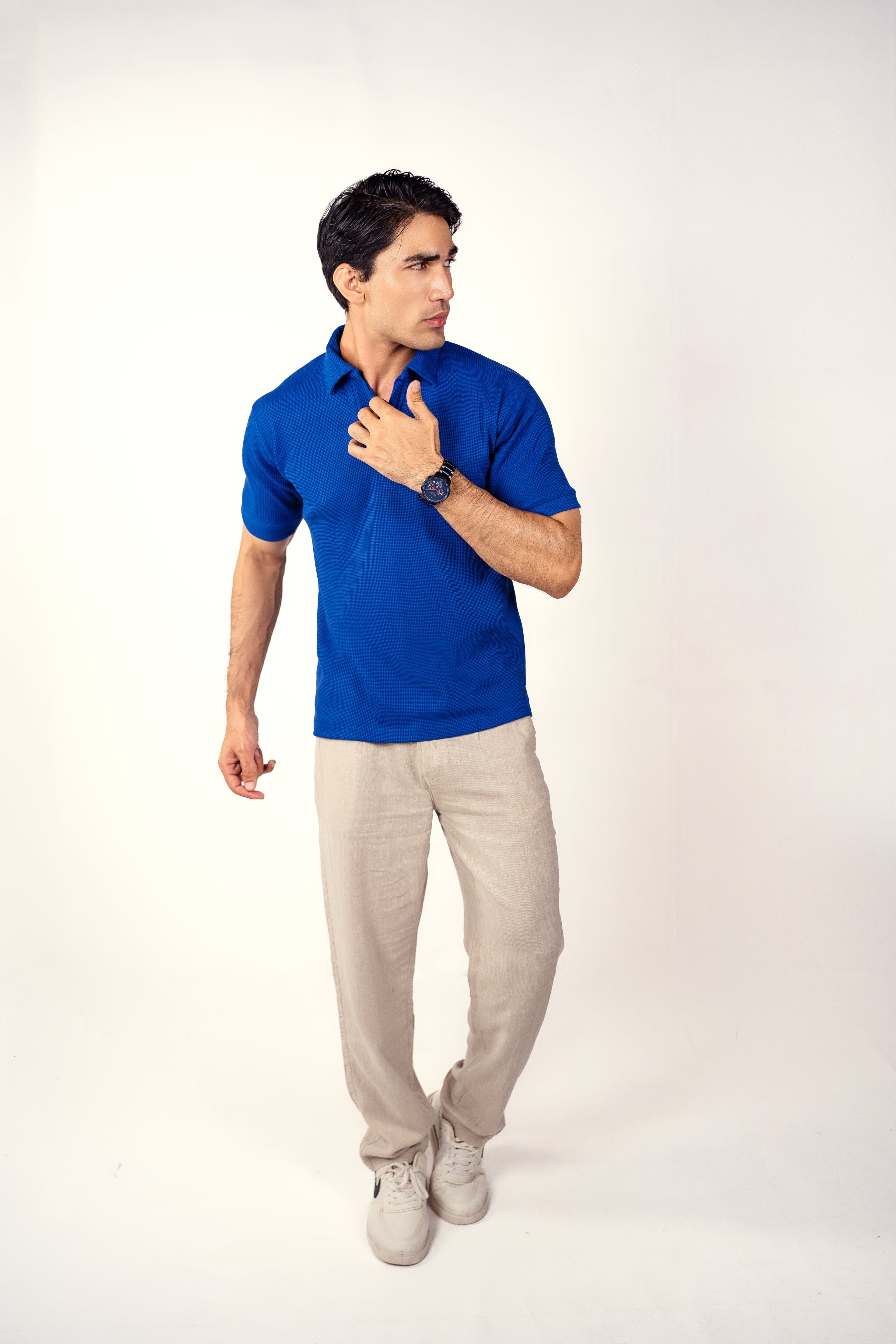 ROYAL BLUE KNITTED POLO T-SHIRT