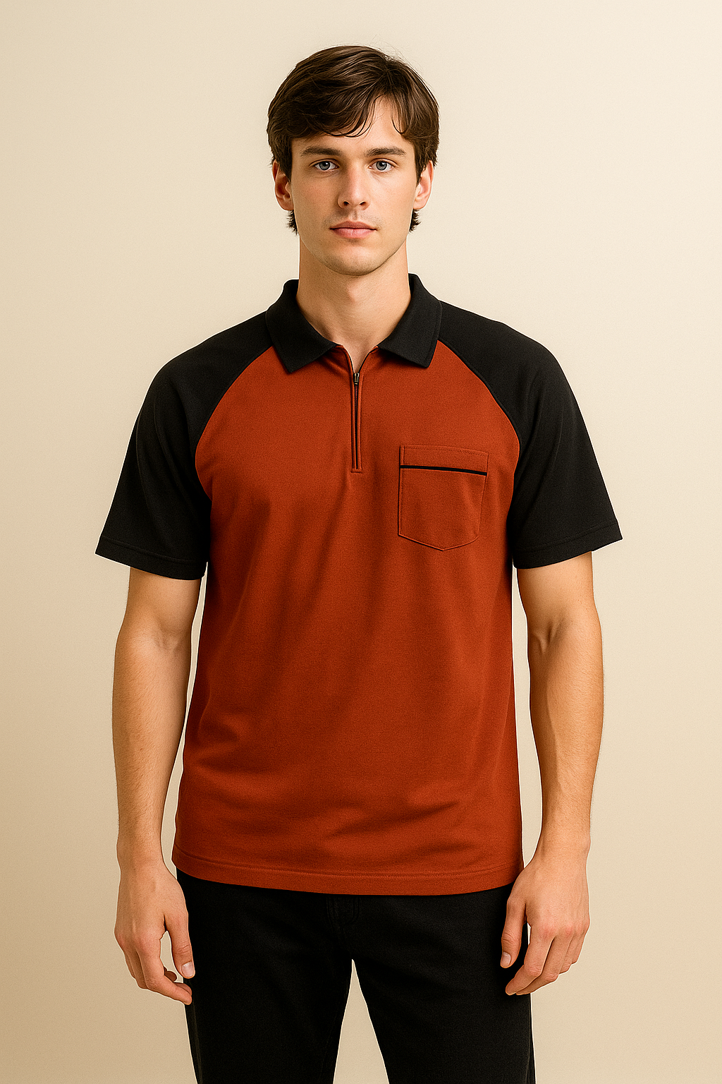 BROWN REGLAN POCKET POLO