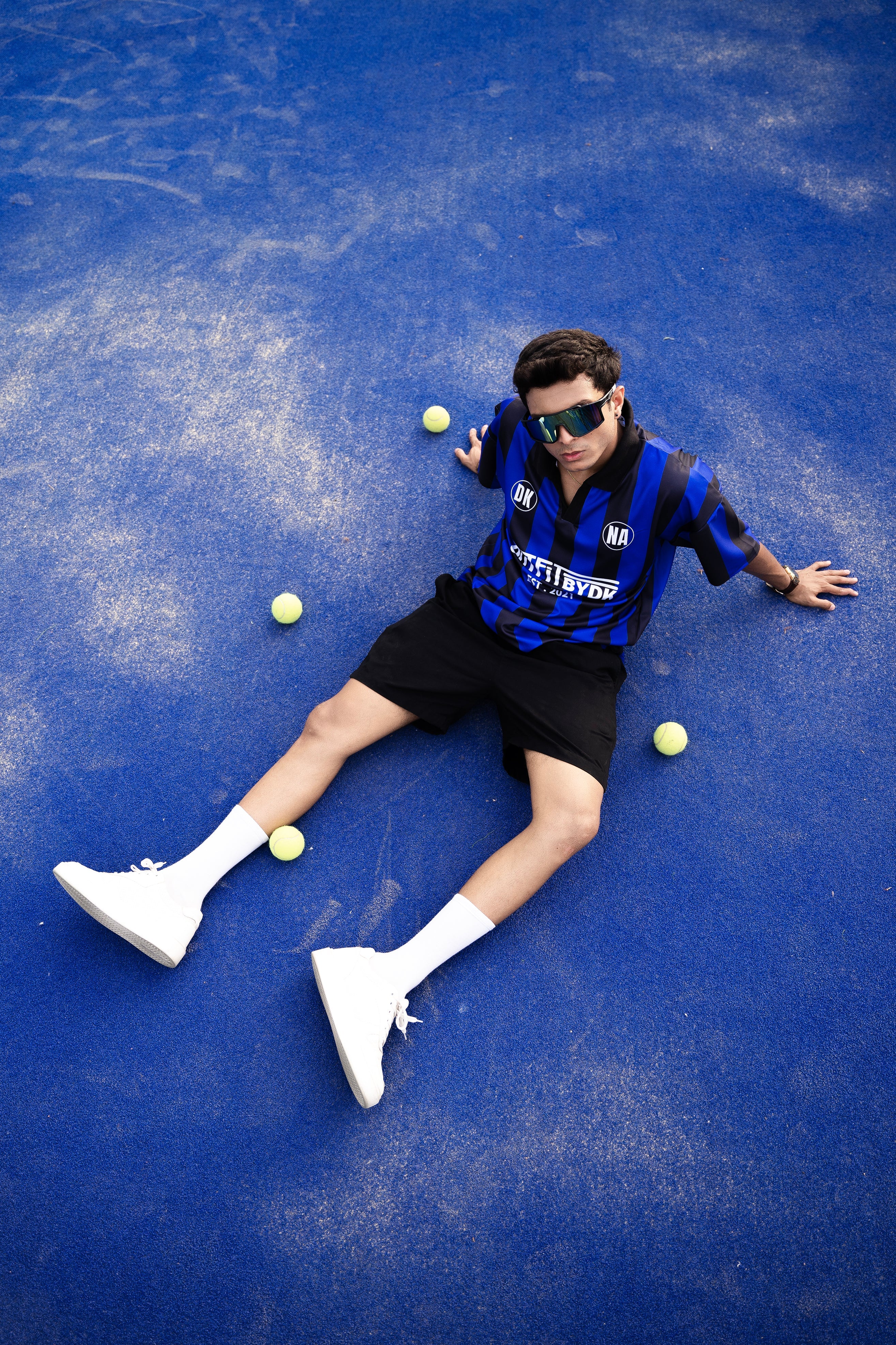 – BLUE OVERSIZED BOXY STRIPED POLO –