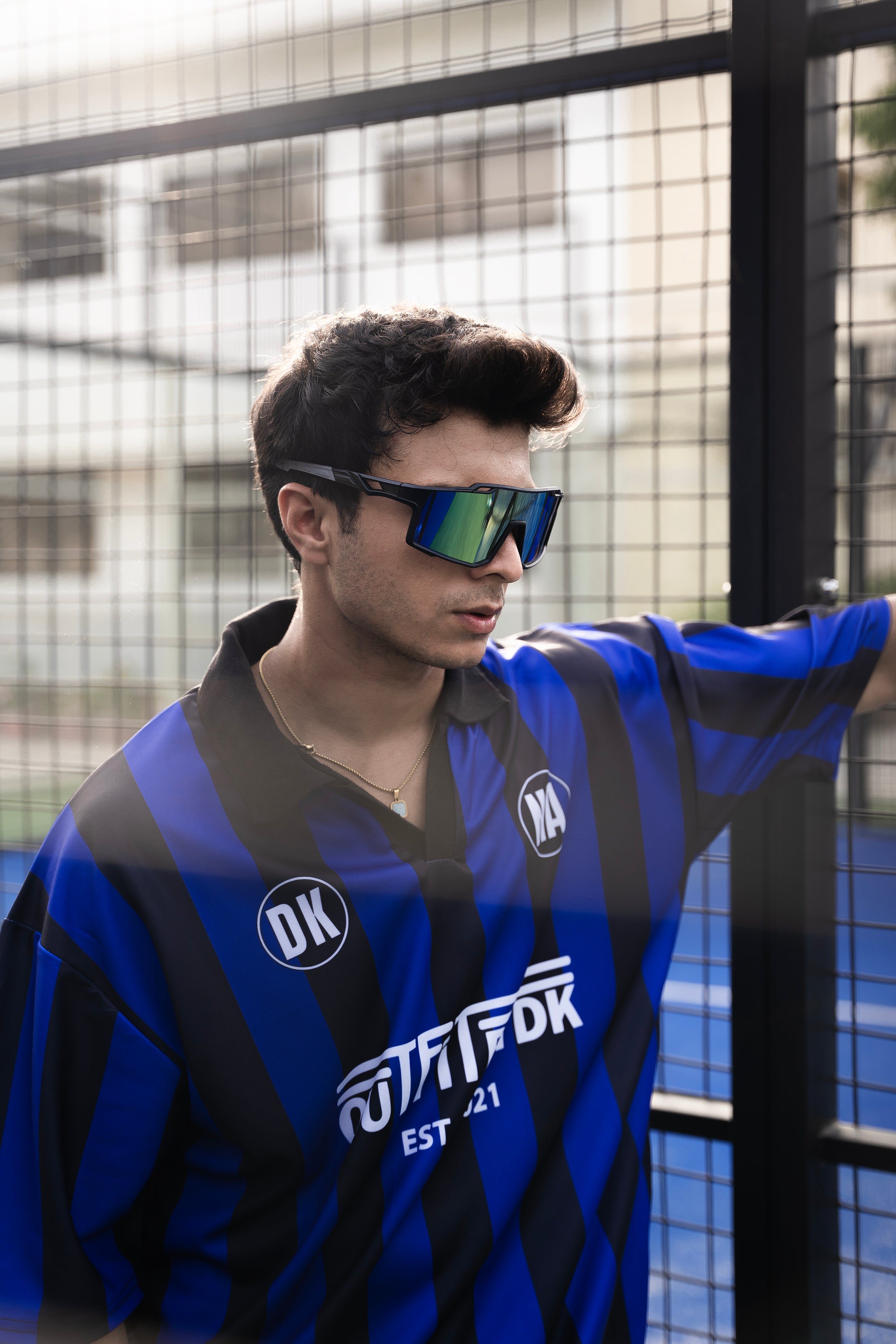 – BLUE OVERSIZED BOXY STRIPED POLO –