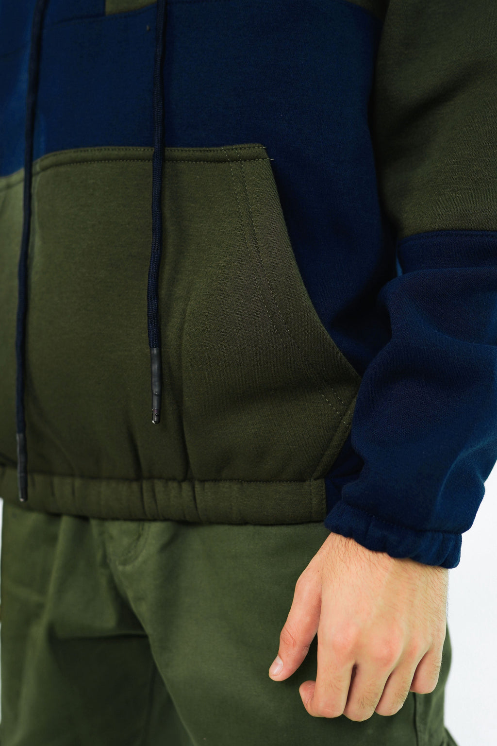 – OLIVE PATCH PANEL HOODIE –