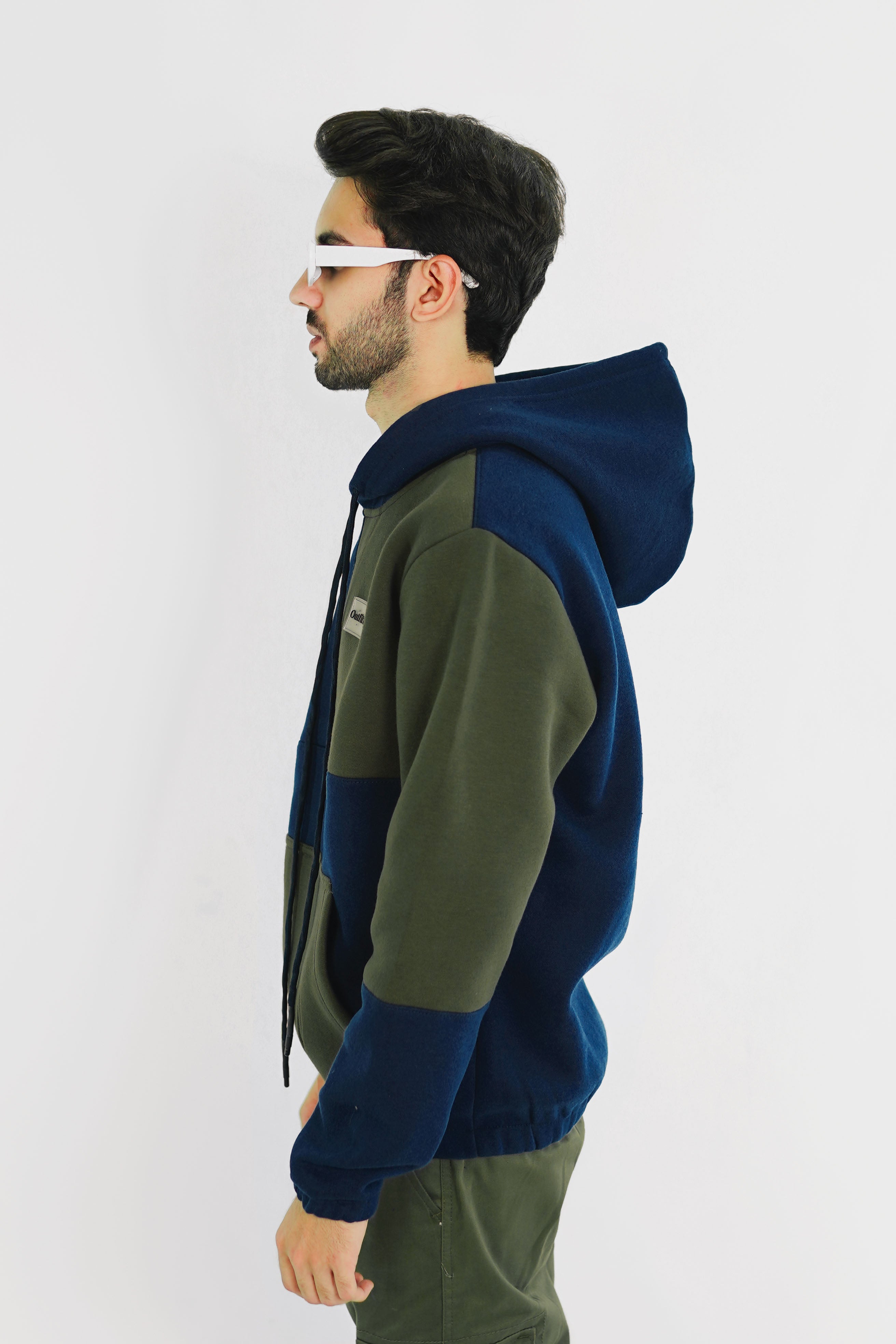 – OLIVE PATCH PANEL HOODIE –