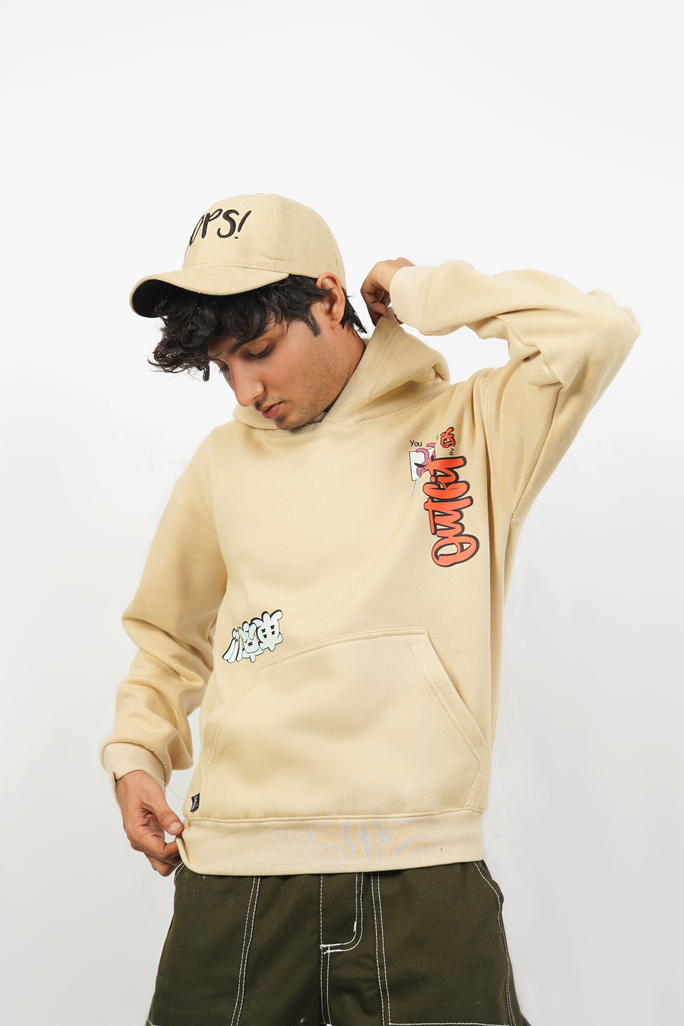 – CREAM HOODIE WITH BAD CROCODILE  –