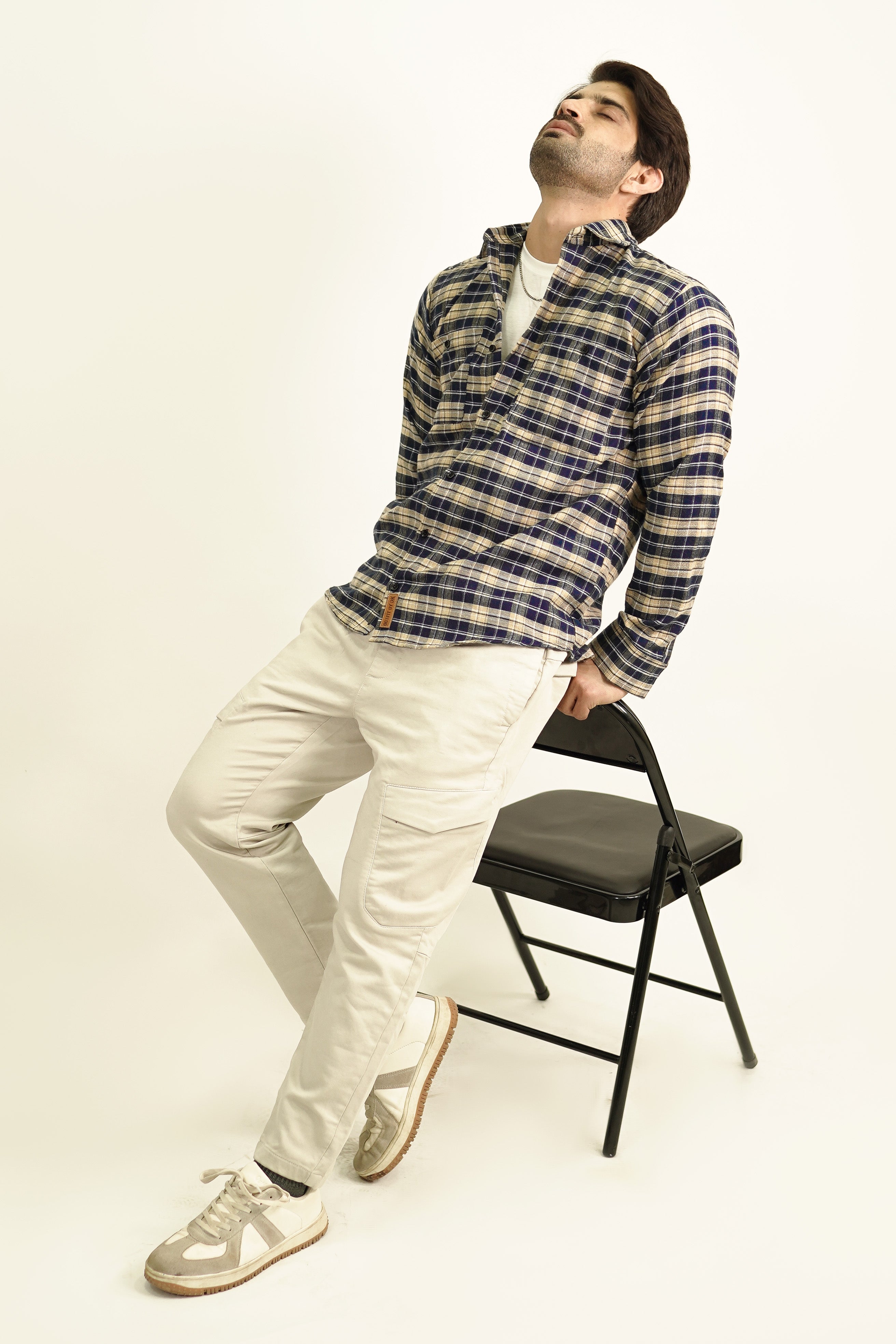 - WIDE DUPPLIN CREAM FLANNEL CHECK SHIRT -